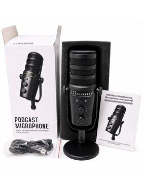 USB Podcast Microphone Gaming Streaming Recording Mic w/ Stand New Open Box